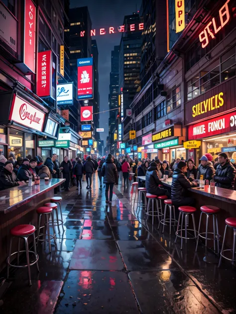 (((masterpiece))),high resolution,realistic details,sharp focus, hyper-realistic landscape photo of a dystopian bar in new york ...