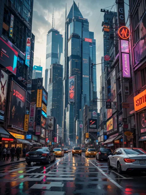 (((masterpiece))),high resolution,realistic details,sharp focus, hyper-realistic landscape photo of a dystopian new york city se...