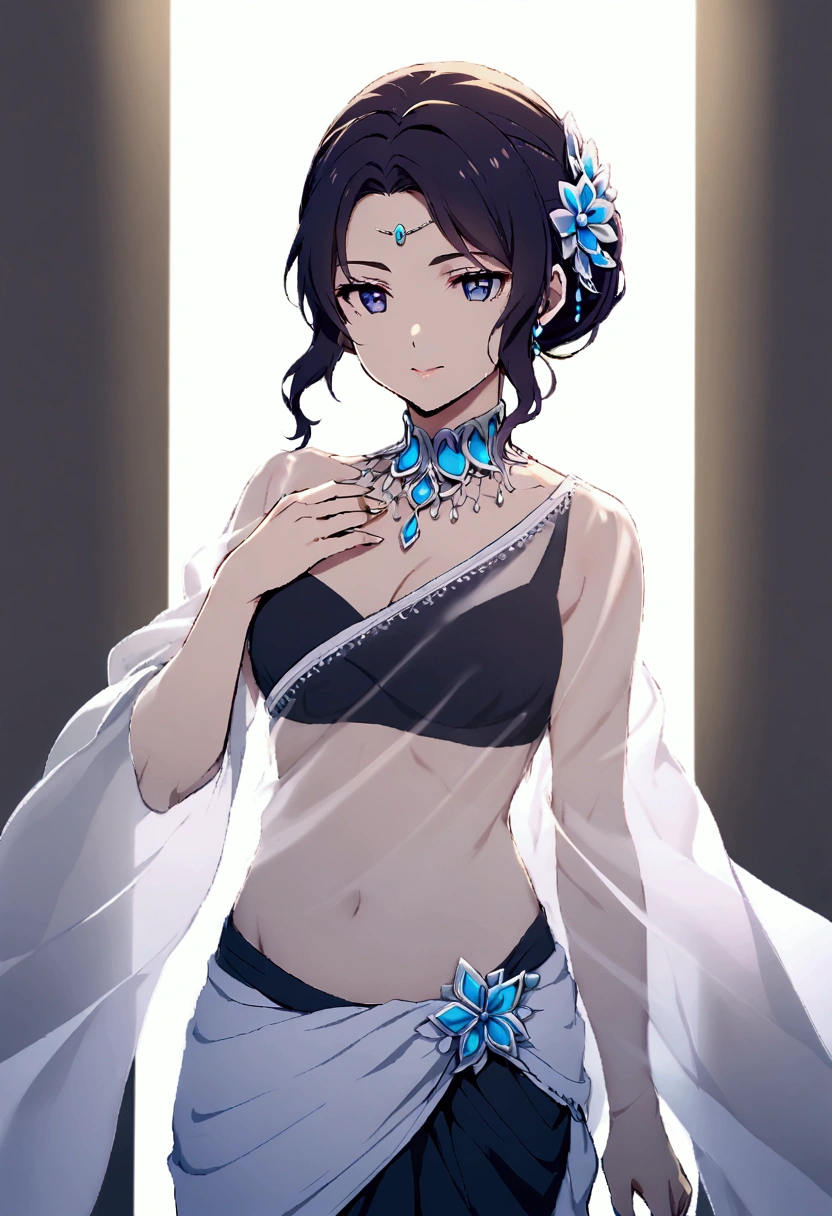 Shinobu wearing saree, no  blouse