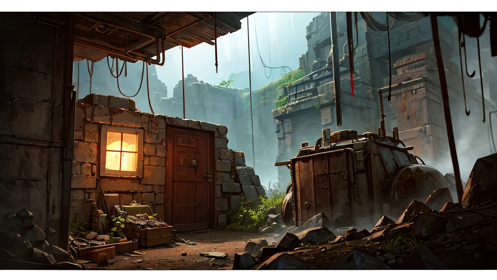 large rusty steel door in cave, fallout shelter style, cave with vegetation, large square-shaped door, bunker entrance, reinforced steel, rusted metal, cave entrance, rocky surroundings, early sci-fi, post-apocalyptic style, industrial rivets, bulkhead door, dim lighting, stone walls, moss-covered rocks, futuristic bunker, solid metal construction, studio lighting, Rembrandt Lighting, rule of thirds composition, detailed objects, cinematic lightning, studio light, sharp focus, logical hands, digital masterpiece, shocking atmosphere, high quality, ultra details