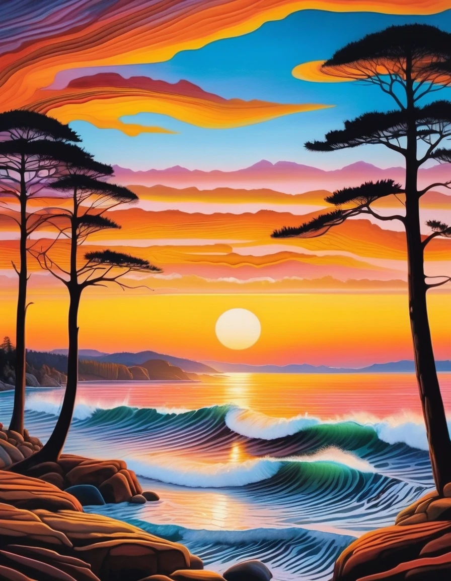 A remarkable piece of art depicts a fingerprint transformed into a captivating landscape. The fingerprint's unique swirls and ridges form the foundation for a breathtaking scene of a serene sunset in warm hues over a rocky shoreline. The white paper that the fingerprint was printed on is visible in the valleys of the print, seamlessly blending human identity with the beauty of nature. The artwork encourages viewers to ponder the connection between individual identities and the majesty of the natural world, celebrating the uniqueness of each person and the shared appreciation for the universe's splendor