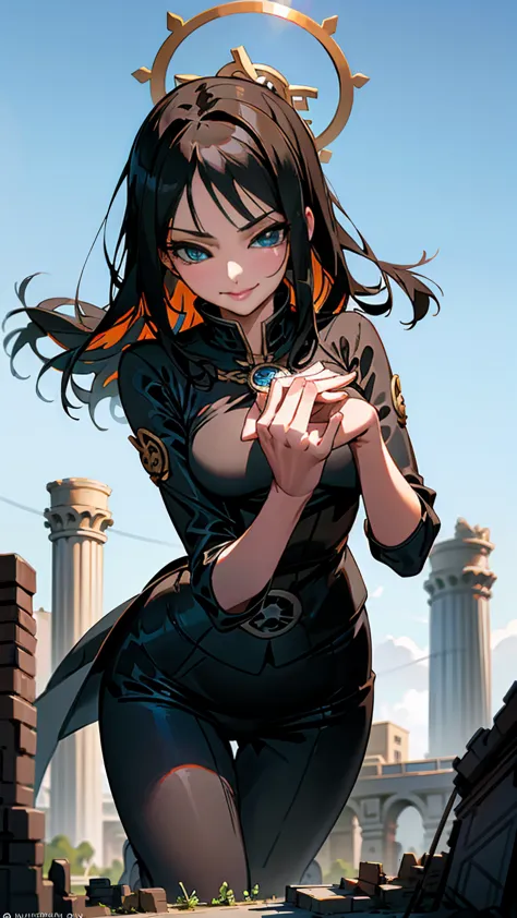 giantess ((nico robin from one piece)) mysterious and intelligent (masterpiece best quality) calm smile, eyes filled with wisdom...