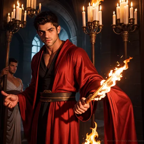 a muscular handsome wizard, solo, 1 man, (face:matthew daddario), extremely detailed face, perfect face, short hairstyle, lookin...