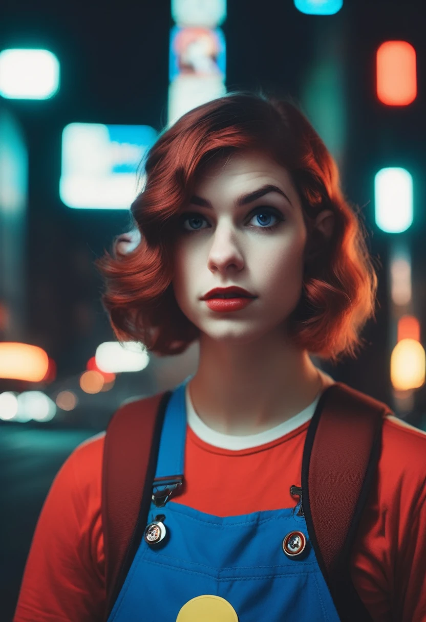 photoshot de retrato, Super Mario photo with a cartoon face , (photoshotrealistic, photoshotrealism, photoshot, real-life, extra detailed:1.2), in a dark and illuminated atmosphere, rosto de Ilya Kuvshinov