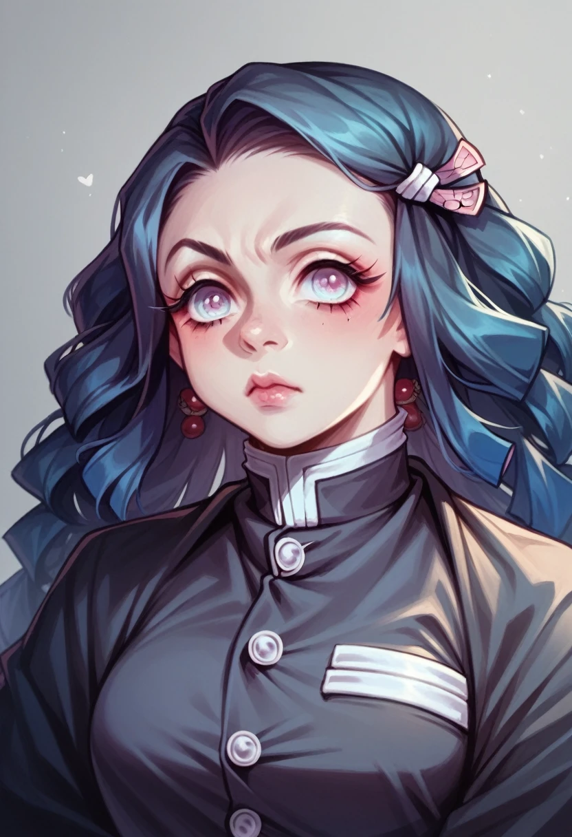 Kimetsu No Yaiba style, 1 girl, Demon Slayer uniform, Detailed male curly in the kimetsu no Yaiba style with other details