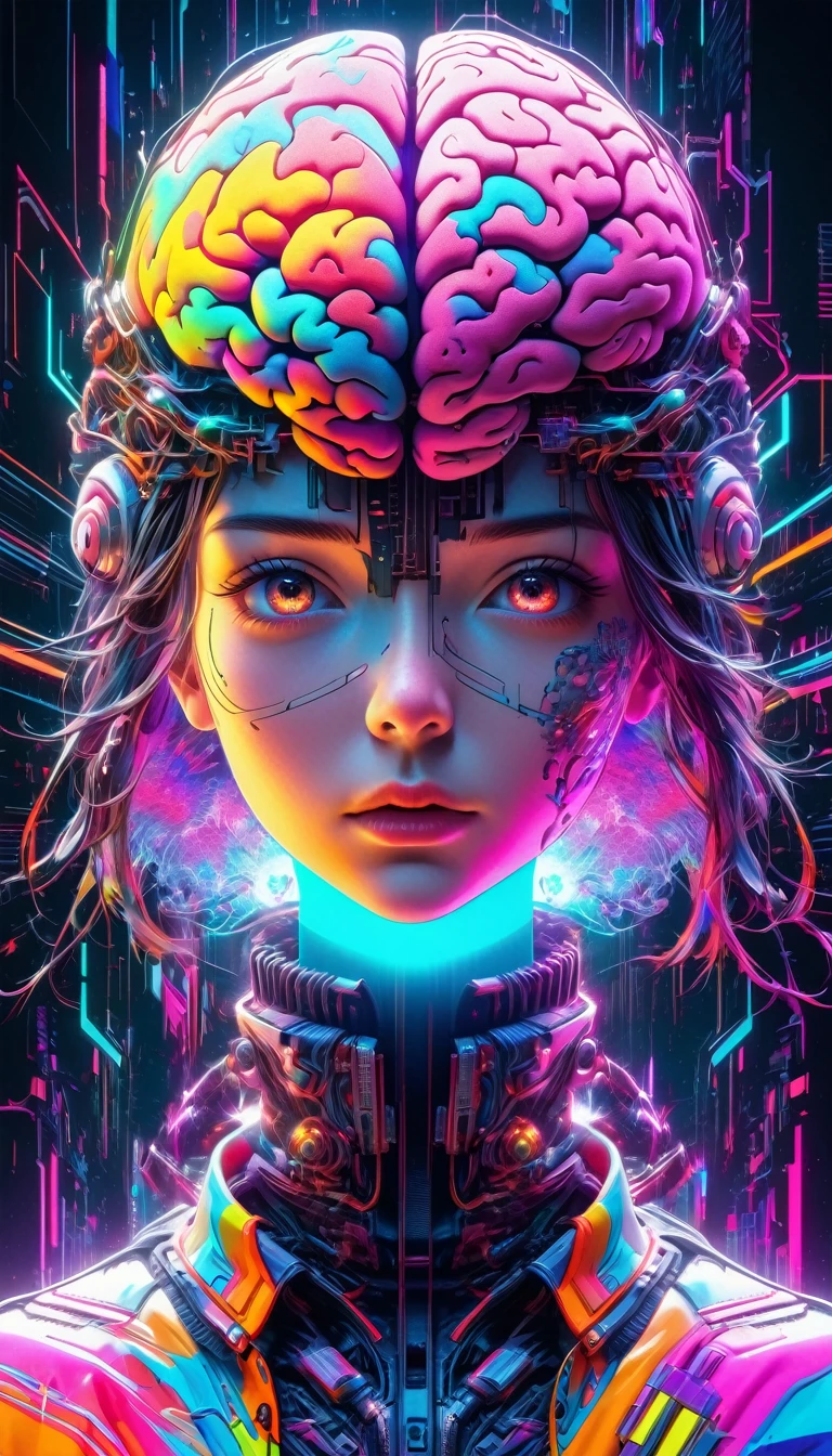 Memes, Surreal, Digital Art, EEG, Information flow, Cultural transmission, Potential awareness, abstract pattern, psychedelic, Neon color, Glitch Art, cyber punk, Cinema Lighting, Super detailed, 8k, Realistic, Volumetric, Ray Tracing, Studio Lighting, Vibrant colors, psychedelic elements, Viral content, Social Media, Cultural phenomenon,Human Model