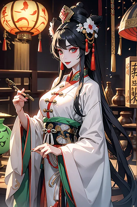 jiangshi, beauty, royal sister, mother, dark, qing dynasty clothing, green-faced fangs, pale