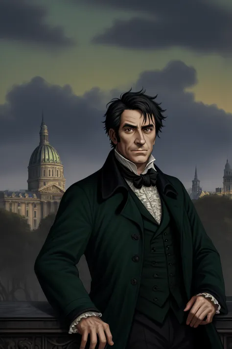 highest quality, masterpiece, high resolution,，french，french revolution politician，（french cityscape_background），middle-aged men...