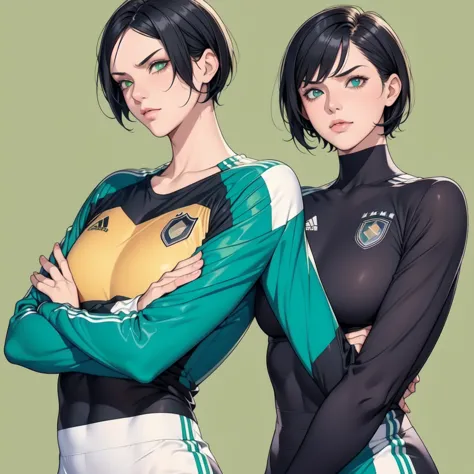 short hair, black hair color, green eye color, gender man, germany national team shirt, pose with arms crossed