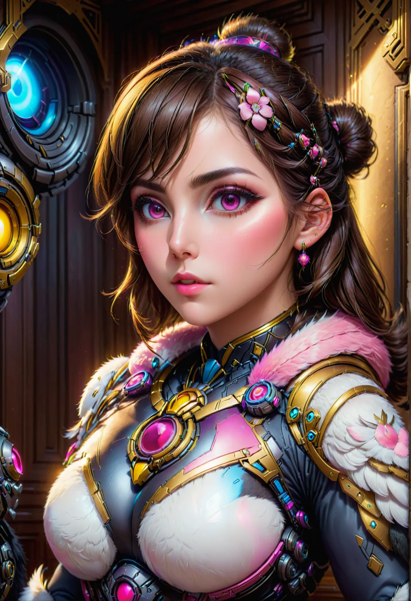 1penguin, dressed as overwatch character dva, beautiful detailed eyes, beautiful detailed lips, extremely detailed face, hyperre...