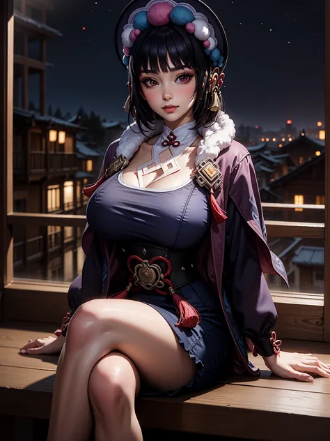 (yunjindef), (narrow waist), blushing, official art, detail face, cg,looking at viewer, (sitting),indoor, (expansive landscape p...