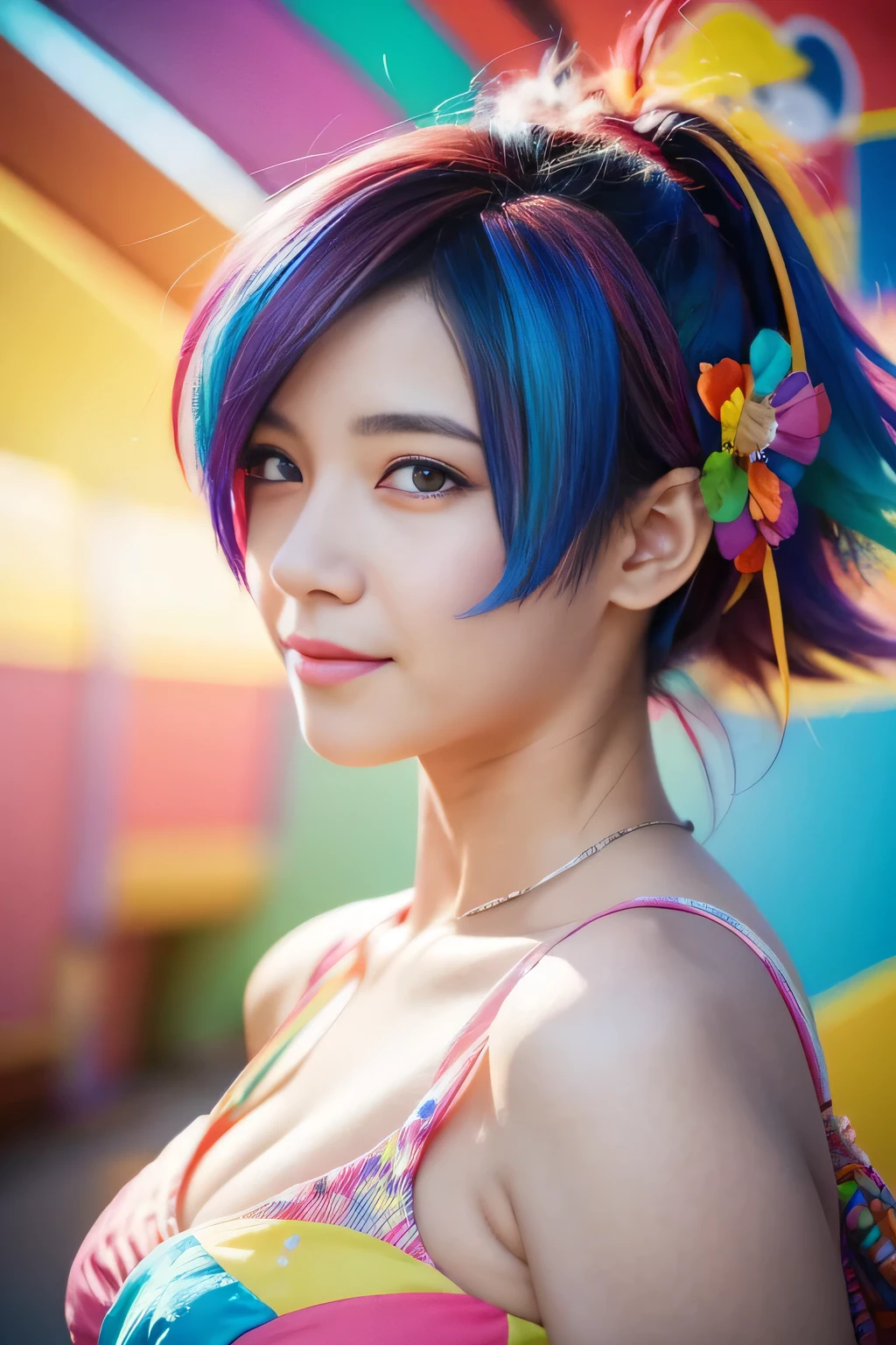 anime girl with colorful hair and a colorful dress, rossdraws pastel vibrant, rossdraws cartoon vibrant, anime style 4 k, beautiful anime portrait, artgerm colorful!!!, ! dream artgerm, beautiful anime girl, anime styled digital art, anime art wallpaper 4k, anime art wallpaper 4 k, digital anime art, extremely detailed artgerm