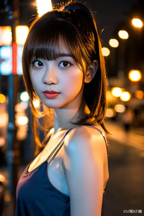 single girl, summer, city, osaka street, evening, city lights, upper body, close-up, 8k, raw photo, highest quality, masterpiece...