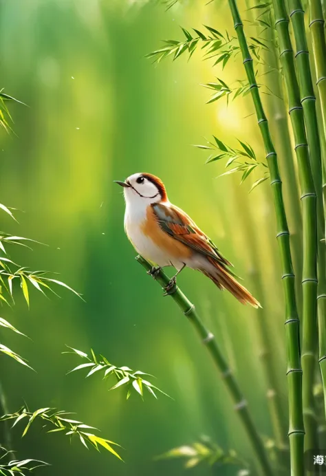 bamboo forest，unmanned，bird，,uhd, masterpiece, high details, high quality, best quality, highres