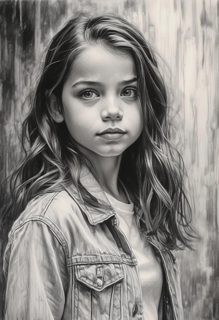 stunning black and white graphite sketch of a beautiful ohwx 12years old girl, (by Alyssa Monks:1.1), by Joseph Lorusso, by Lilia Alvarado, beautiful lighting, sharp focus, 8k, high res, (pores:0.1), (sweaty:0.8), Masterpiece, Nikon Z9, Award - winning photograph 