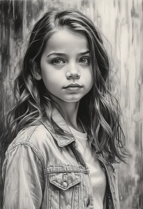 stunning black and white graphite sketch of a beautiful ohwx 12years old girl, (by alyssa monks:1.1), by joseph lorusso, by lili...