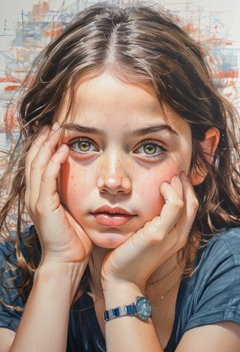 stunning colour graphite sketch of a beautiful ohwx 12years old girl, (by Alyssa Monks:1.1), by Joseph Lorusso, by Lilia Alvarado, beautiful lighting, sharp focus, 8k, high res, (pores:0.1), (sweaty:0.8), Masterpiece, Nikon Z9, Award - winning photograph , ((naked body))