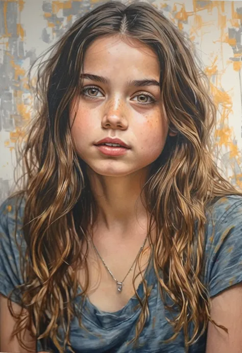 stunning colour graphite sketch of a beautiful ohwx 12years old girl, (by alyssa monks:1.1), by joseph lorusso, by lilia alvarad...