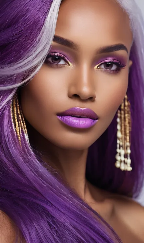 25 years of woman of mixedd race polish and zimbabwe nations. she has a long purpleblondd hair