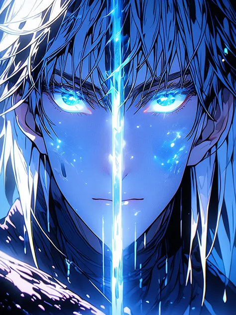 saturo gojo, niji style, highest quality, night vision, 1 anime boy, beautiful detailed eyes, beautiful detailed lips, extremely...