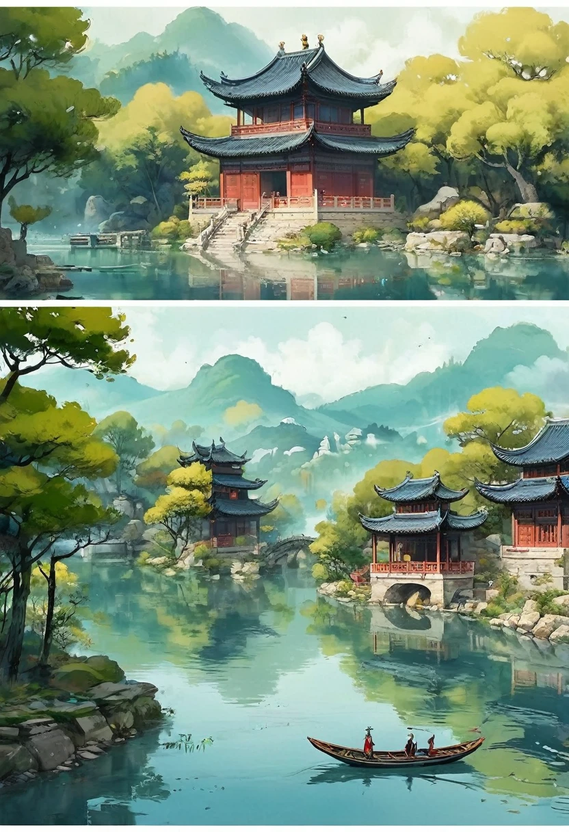 comics分镜:1.8, comics，cartoon，, plum bossom, Flying snow，Mingyuechun's, Concept Art, lofi style style, reflection.  lofi style, Beautiful anime scene, Anime Landscape, landscape details — Width 672,  Enhance Details., 32K ，Ultra HD，Classic Attic，Chinese style，中Chinese style，antiquity，No Characters，Pure landscape painting