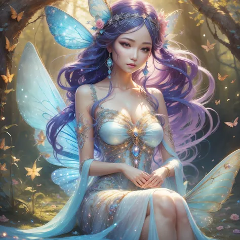 close-up of a woman wearing a dress with a fairy costume., star fairy, beautiful fantasy anime, anime fantasy illustration, fant...