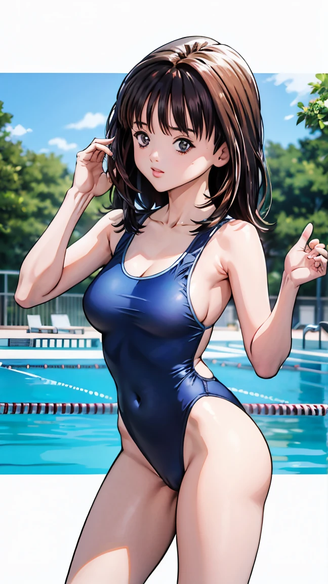 Browsing Caution),(High resolution),(High resolution),(High resolution),(8k),Ranma、1 person、One piece swimsuit、In the pool、random pose, random background 