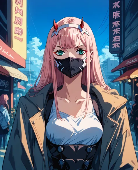 zero-two / darling in the franxx ] is wearing a mask, loish |, by kamisaka sekka, loish art style, a beautiful art illustration,...