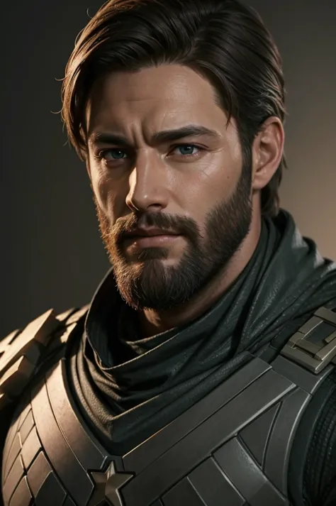 4k realistic bust sculpture wallpaper simulating, soldier boy, a man with a beard