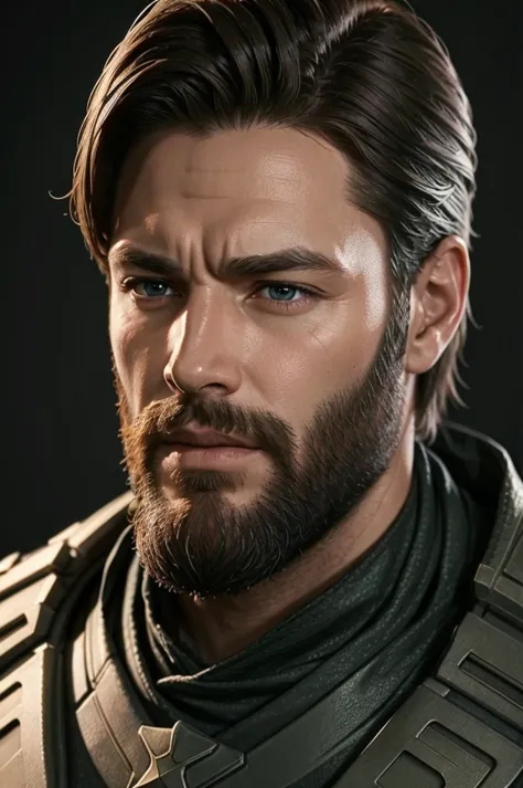 4k realistic bust sculpture wallpaper simulating, soldier boy, a man with a beard