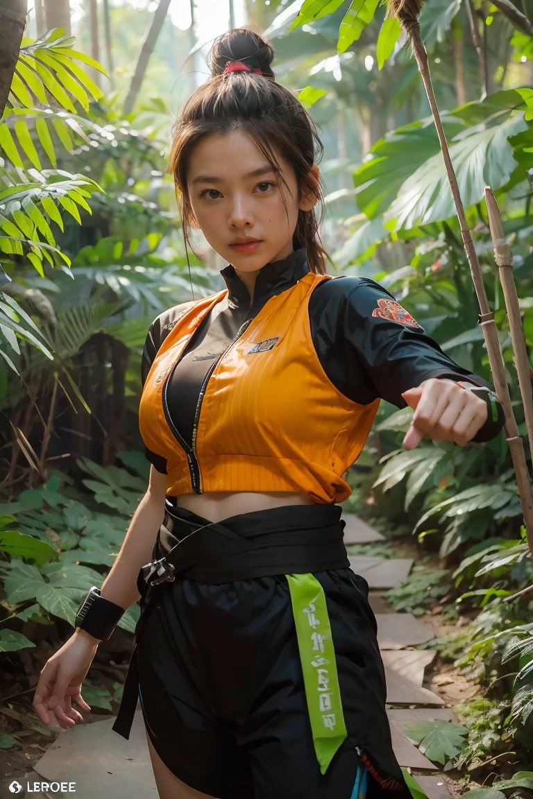 bamboo forest background，appearance of determination，Bright and colorful octane display, Cybernetic and highly detailed., Loba Andrade from apex legends, Built in unreal engine 5, Built in unreal engine 5, Trends on the engine that are not true 5, ancient portrait, Martial arts fantasy style 8k octane rendering, Displays results in an unrealistic format 5, Rendered with high octane