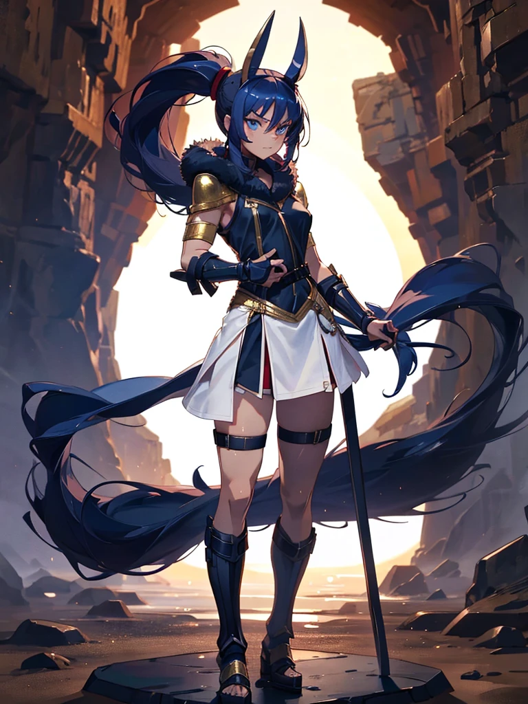  Very detailed, blue eyes, Redhead, Angry expression,Wearing a black fur jacket, Medium Hair,ponytail, Anime Style, whole body, alone, Stylish Gladiator Girl, I have a rapier,Standing in the Wilderness,