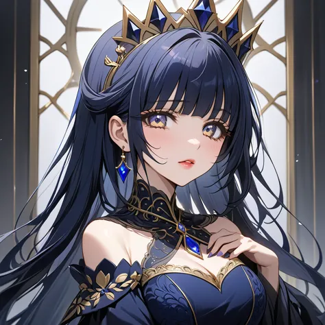 ((highest quality)), ((masterpiece)), (detailed), （perfect face）、the woman is reika aoki, an evil queen with midnight blue semi-...