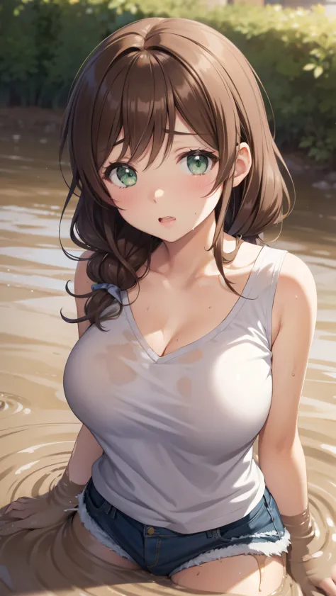 nozomitoujou, nozomi-san always, green eyes, beautiful attention to detail, brown hair, curly hair, large breasts, masterpiece, ...