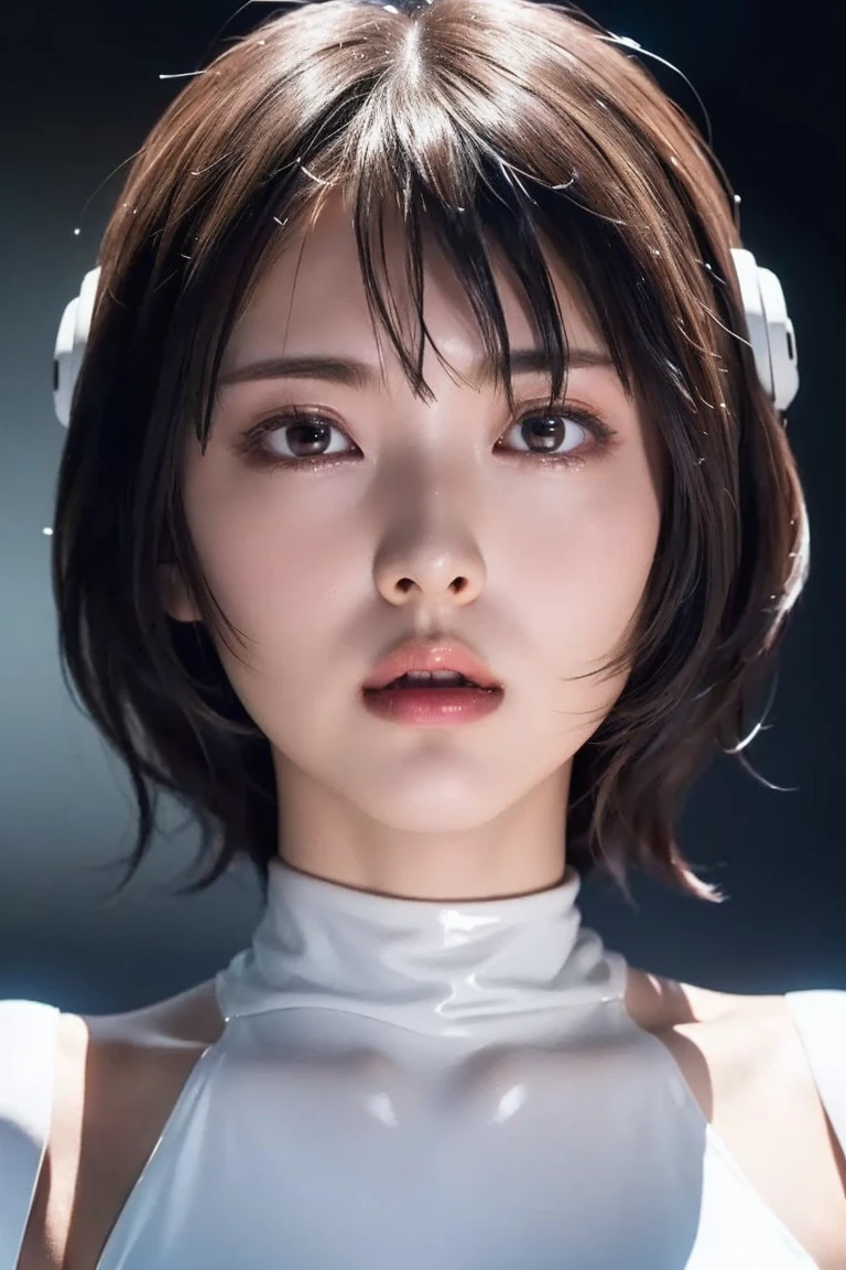 1. Brunette beauty, (white) (One Piece Latex Suit), (Spacesuit) ((Space Helmet))((white gloves), {{figure}}, {Ultimate Refinement and Beauty}, {Delicate makeup}, Very detailed, sexy, Delicately sparkling eyes, {{Cinematic Light}}, Extreme light effects, model: Realism in film, CFG scale: 12, roller: Bright texture (1.35), high quality, masterpiece, Delicate facial features,Open the chuck, Open the zipper of the suit, Showing boobs,Show off your breasts , Delicate depiction of hair, Delicate eye depiction, masterpiece, 最high quality, Ray Tracing, Very detailed CG ユニティ 8k 壁紙, masterpiece, 最high quality