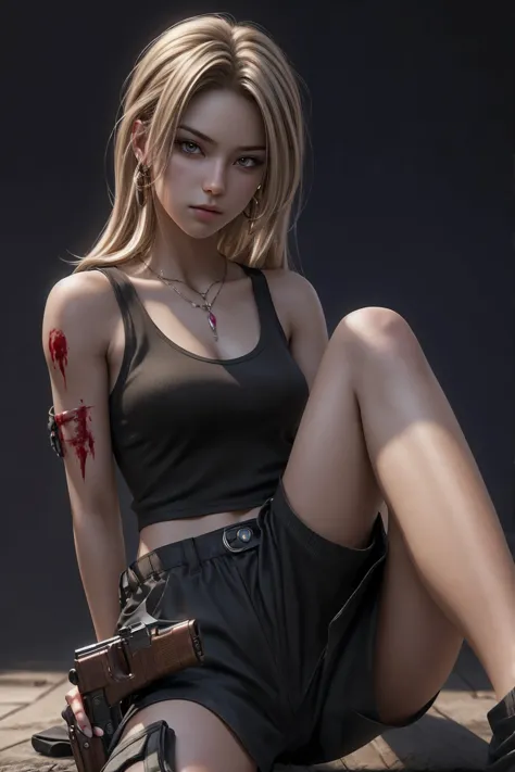 best quality,masterpiece,ultra high res,(photorealistic:1.4)1girl,white background,solo,blood,arm guards,simple background,male ...