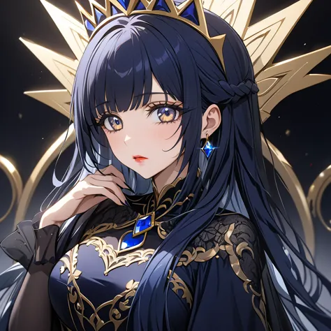 ((highest quality)), ((masterpiece)), (detailed), （perfect face）、the woman is reika aoki, an evil queen with midnight blue semi-...