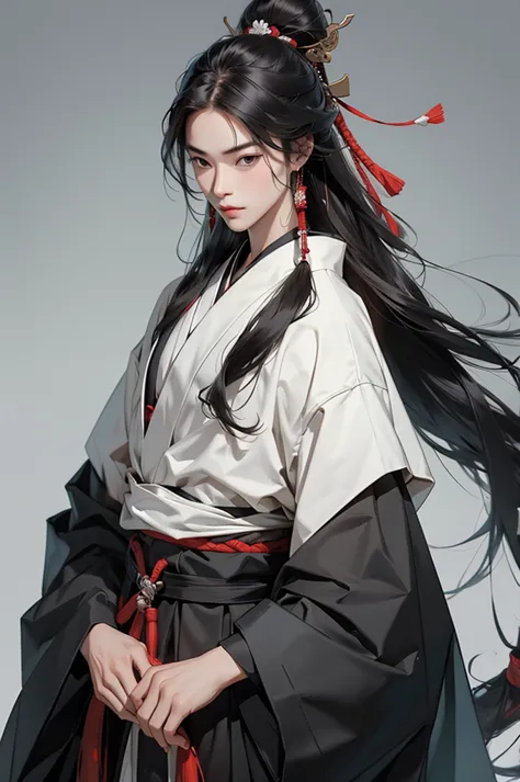 cool, samurai, boy, long hair, samurai outfit,