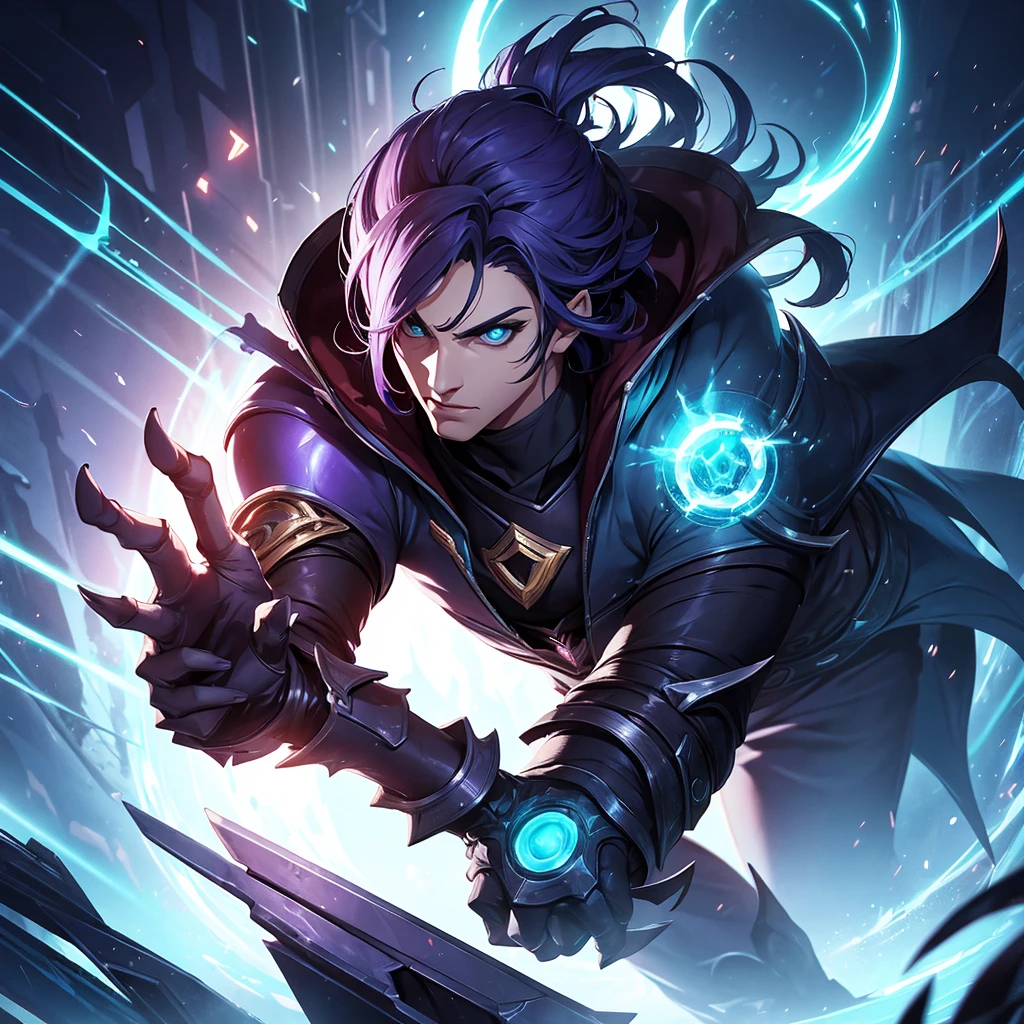 faça um personagem que pareça o Viego de League of Legends. It should be in a futuristic setting