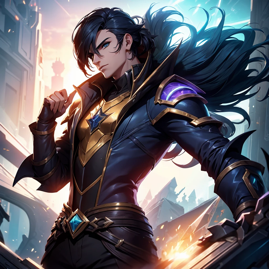 faça um personagem que pareça o Viego de League of Legends. It should be in a futuristic setting