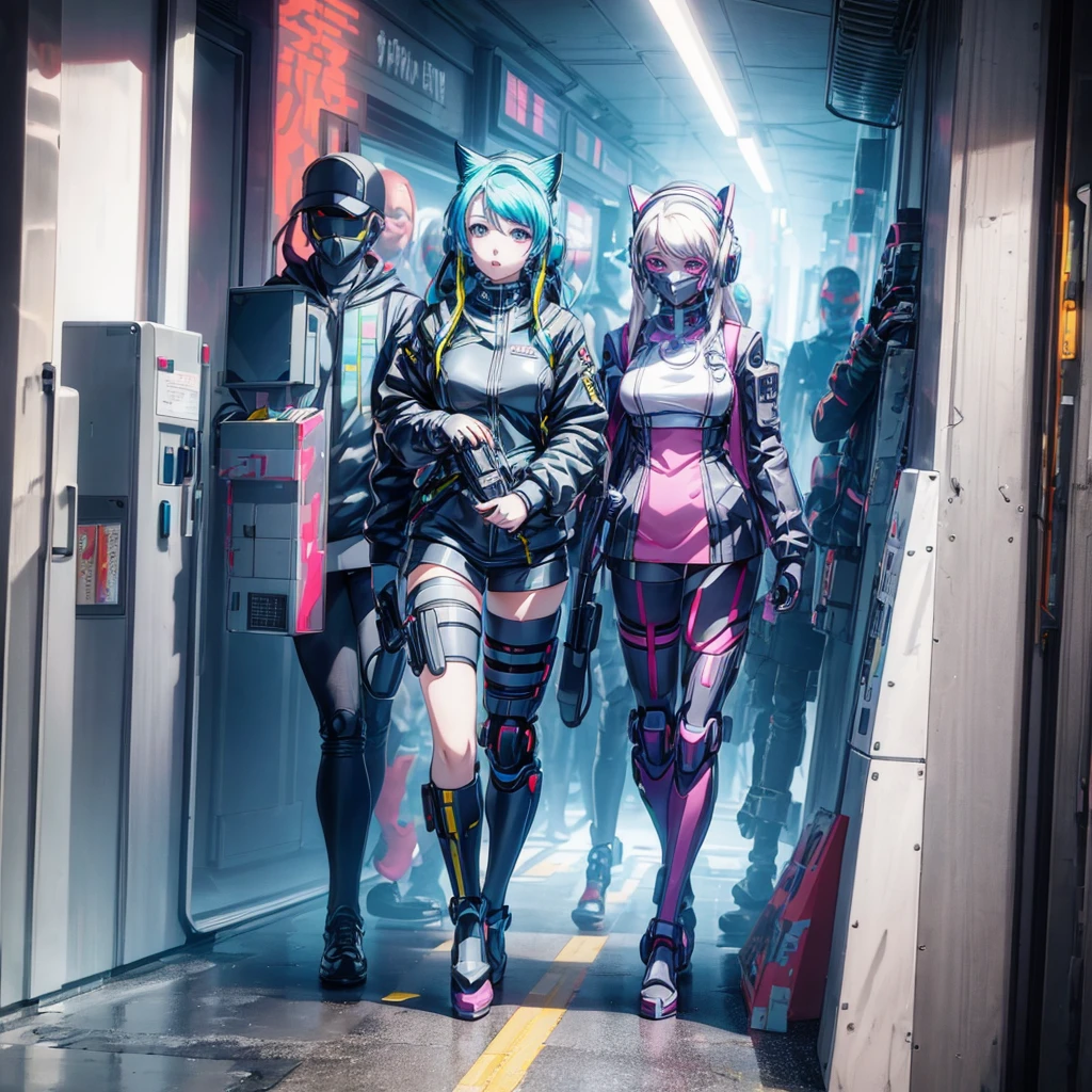 Dressed in futuristic clothing、Anime girl wearing cat ears and headphones, Cute robot girl, Digital Cyberpunk Anime Art, Cyberpunk anime girl mech, female Cyberpunk anime girl, Cyberpunk anime girl, Pretty girl robot, Perfect girl, Anime Cyberpunk Art, Portrait anime space cadet girl, Fantastic cyberpunk girl, Digital cyberpunk - anime art, Girl in mecha network armor, Cyberpunk Girl