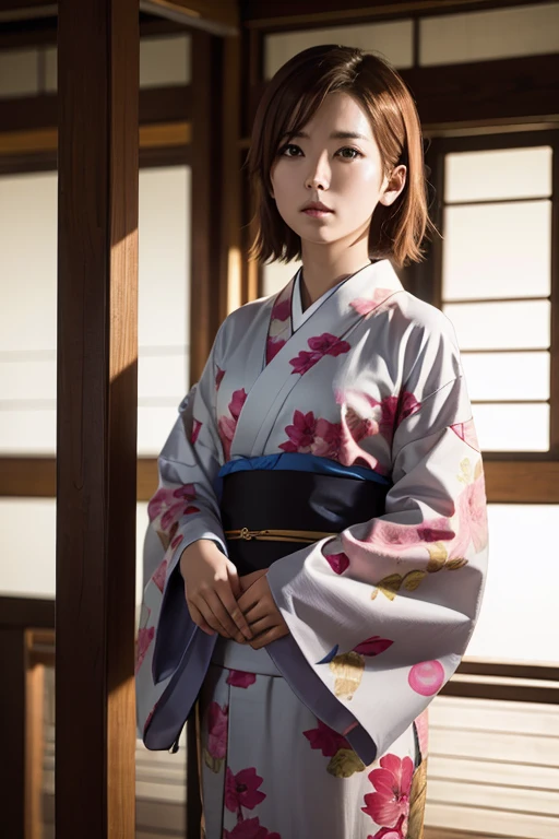 Mikoto climbed up, short hair, kimono