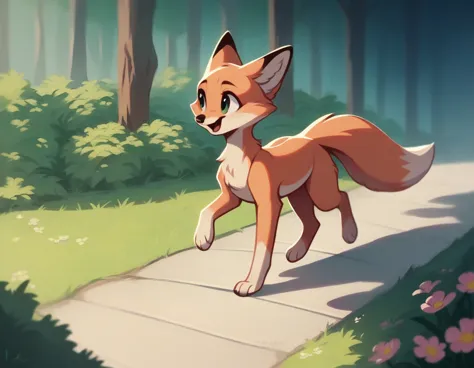 cute fox walking with flowers in hand，vivd colour，lightand shade contrast，hyper-high detail，4k，flatillustration