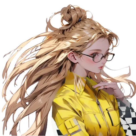 yellow workwear、yellow jumpsuit、grey inner、checkered collar