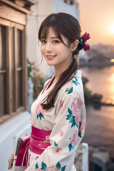 1 person, (wearing a pink floral kimono.:1.2), very beautiful japanese idol portraits, 
(raw photos, highest quality), (realisti...