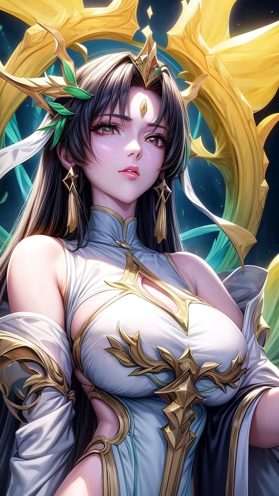 Close-up of a woman with bunny ears and a sword, Queen of the Sea Mu Yanling, Zodiac Girl Knight Portrait, Lineage 2 Style, Smooth anime CG art, Game CG, Beautiful fantasy queen, Complex and gorgeous anime CGI style, Drink, Close-up view of the goddess, Anime Goddess, Deadly, Realistic anime girl rendering，Huge breasts，Breast enlargement，Hollow clothes，Transparent clothing or transparency，Amazing breast size，Nipple protrusion，exposed breasts，大量exposed镜头，更多exposed，Expose more breasts，exposed，Big Ass