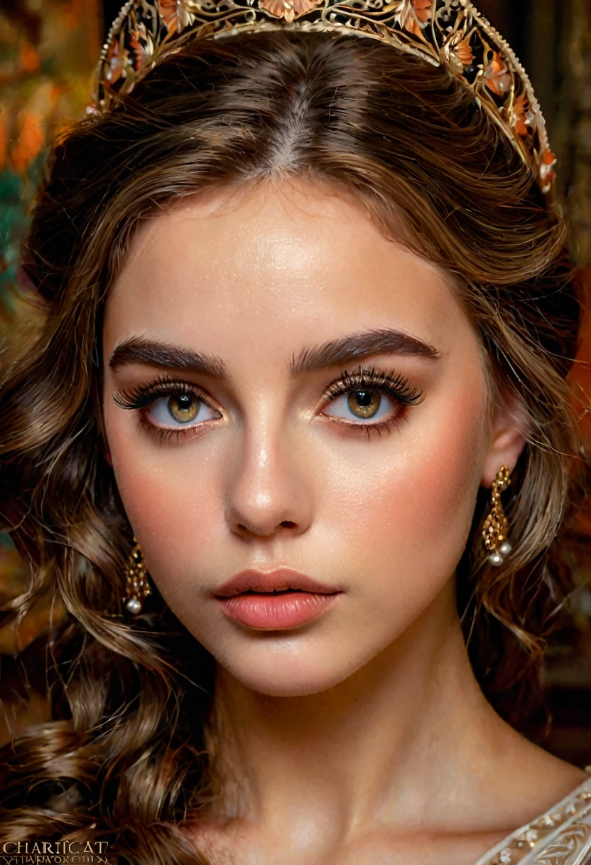 1girl, beautiful detailed eyes, beautiful detailed lips, extremely detailed face, long eyelashes, elegant, french art nouveau, warm colors, realistic, highly detailed, intricate, masterpiece, best quality, 8k, photorealistic, cinematic lighting, dramatic lighting, chiaroscuro, oil painting, portrait, fine art, museum quality, ornate, intricate details