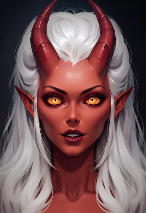 (masterpiece) (best quality) (detailed) (8k) (sharp focus), 1 female devil, red skin, horns, creepy, realistic