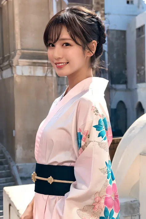 1 person, (wearing a pink floral kimono.:1.2), very beautiful japanese idol portraits, 
(raw photos, highest quality), (realisti...