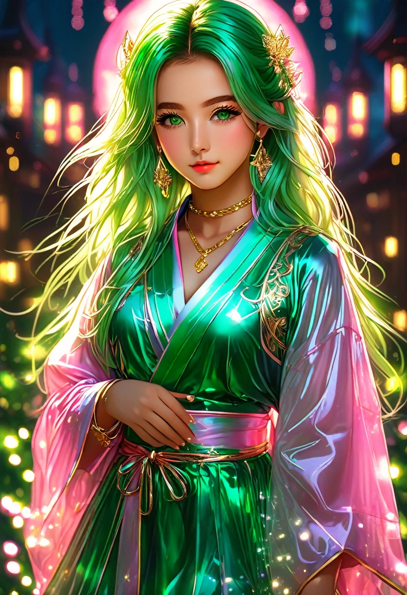 safe_pos, score_9, score_8_up, score_7_up, score_6_up, 1girl, 22 years old, kawaii girl, green eyes, long pink hair, , perfect face, detailed face, detailed body, open transparent pink robe, shirt, skirt, gold necklace,gold bracelets,gold collar, gold cuffs, unique sexy pose, legs spread, unique perspective